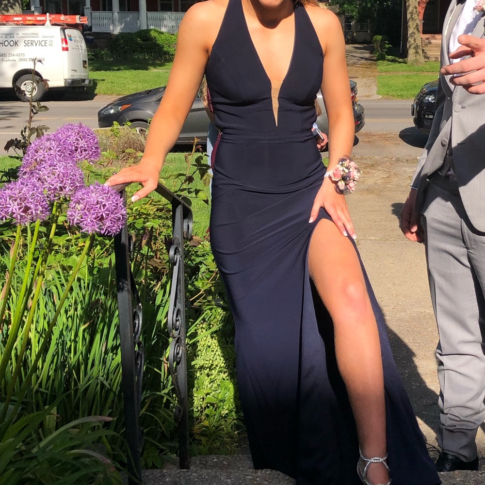 Navy Sherri Hill prom dress